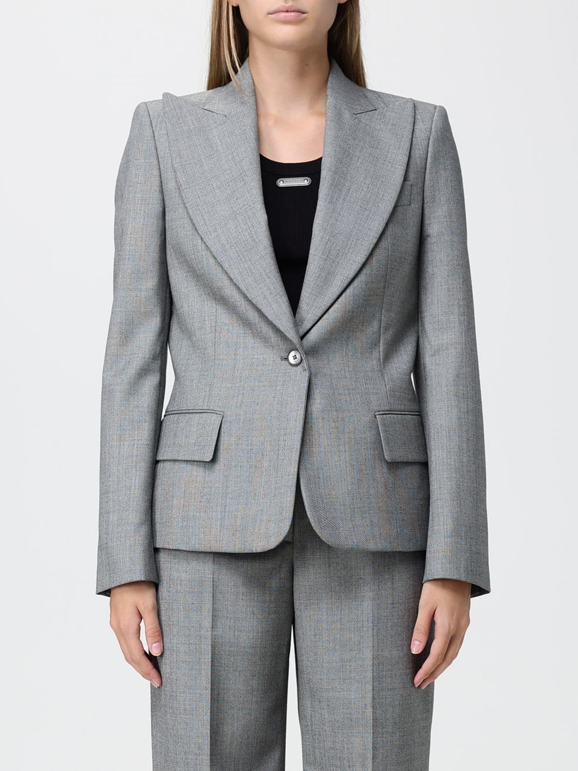 Mcqueen Single-Breasted Short Viscose Blazer with Peak Lapels