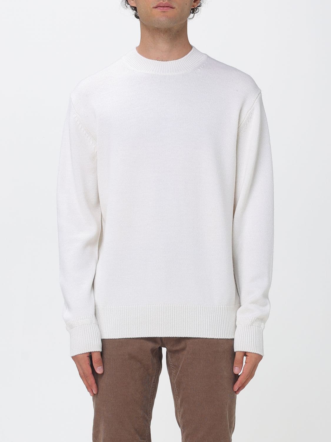 Paolo Pecora Wool Crew Neck Jumper with Long Sleeves and Ribbed Trims