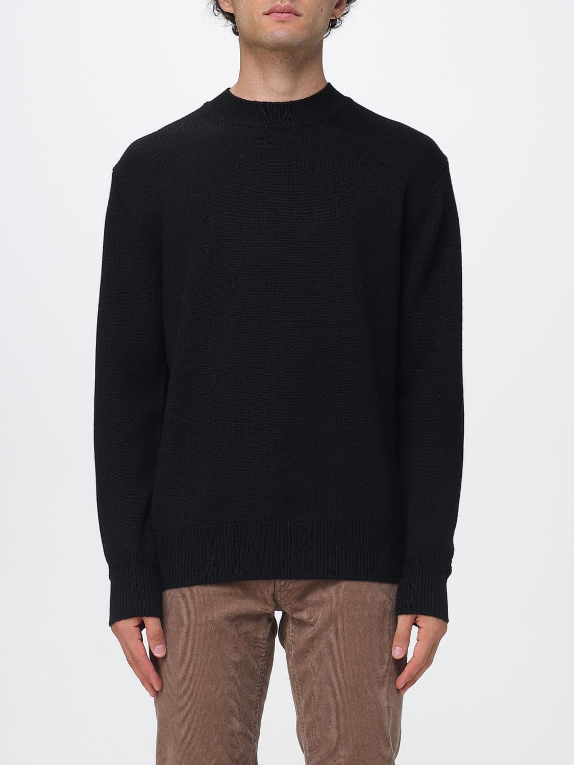 Paolo Pecora Wool Crew Neck Jumper with Long Sleeves and Ribbed Trims