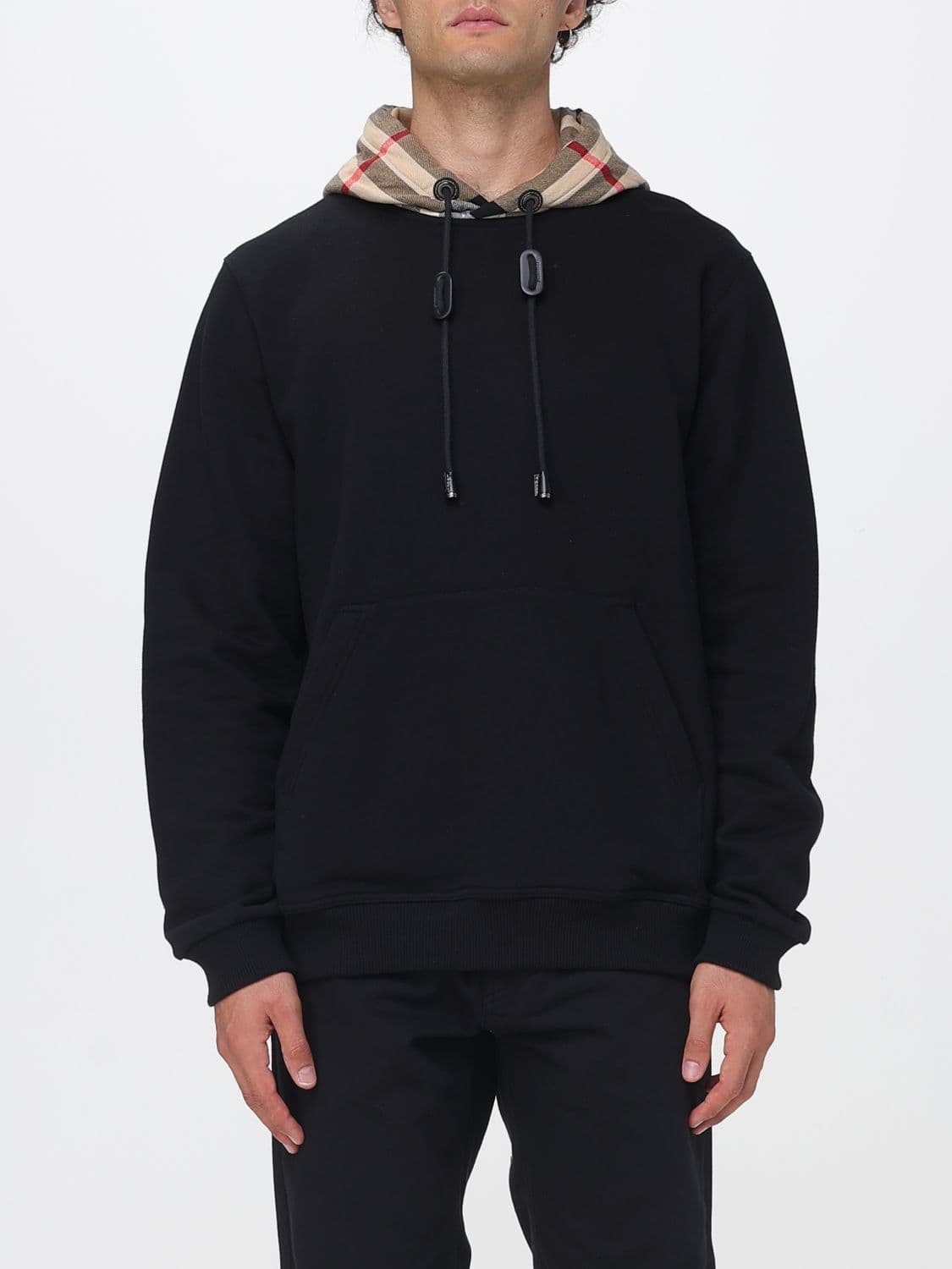 Burberry Cotton Hoodie with Vintage Check Detail and Kangaroo Pocket