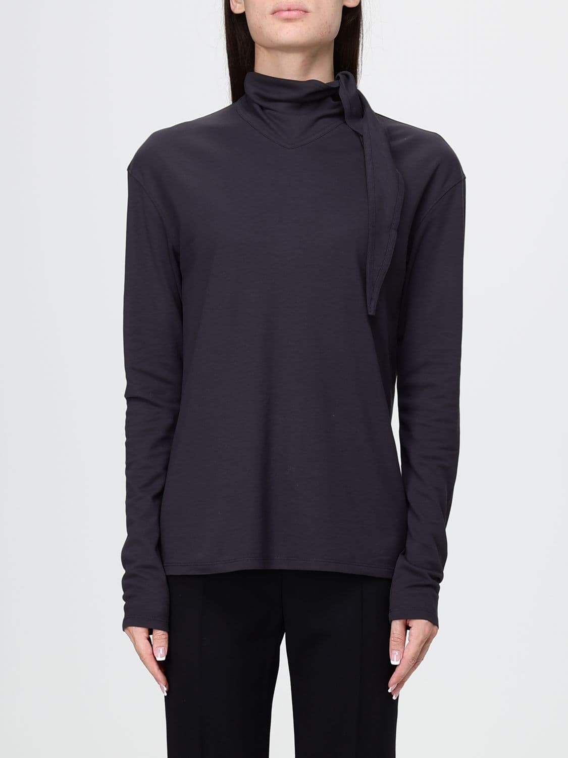 Lemaire Cotton Turtleneck Top with Scarf Neck and Long Sleeves