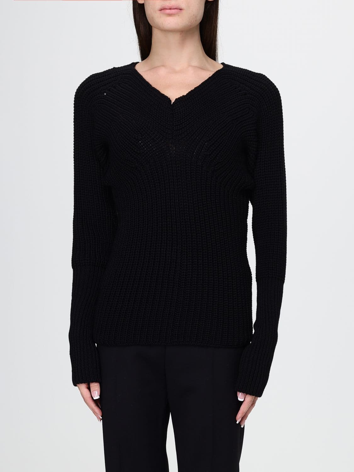 Lemaire Black Pure Wool V-Neck Jumper with Ribbed Trims · M