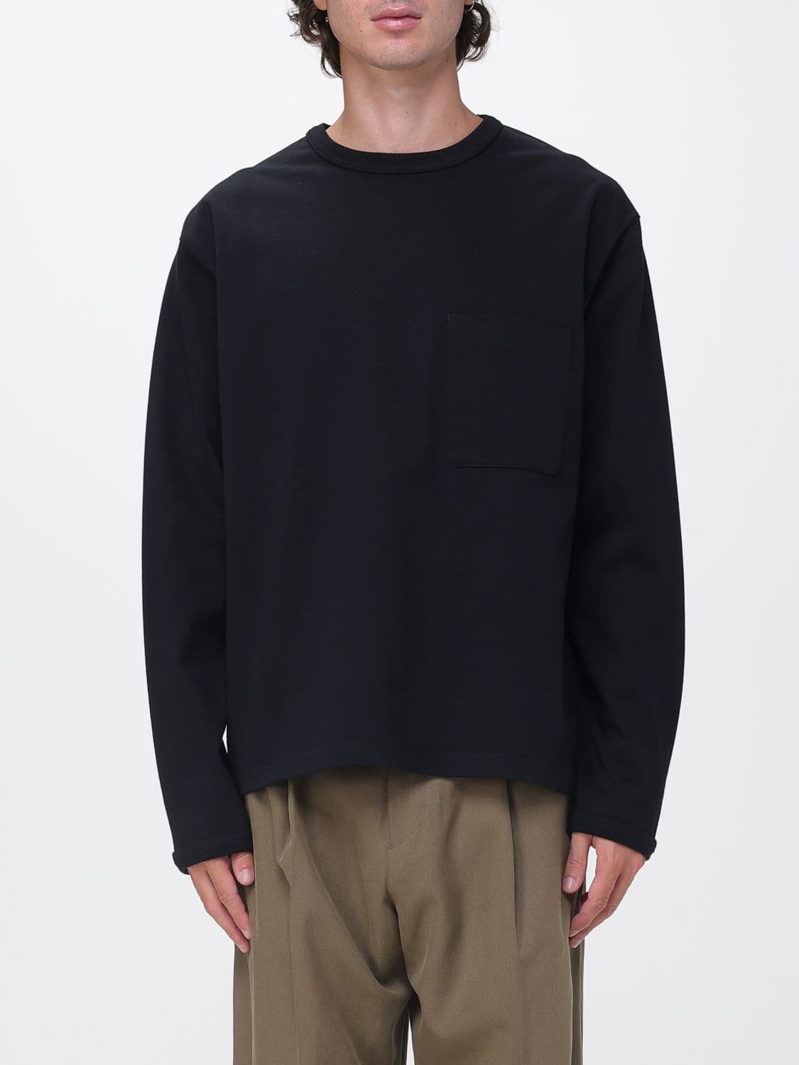 Lemaire Relaxed Fit Cotton Crew Neck Sweatshirt with Patch Pocket