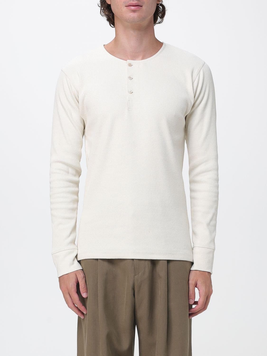 Lemaire Long-Sleeved Ribbed Henley T-shirt in a Linen and Cotton Blend · M