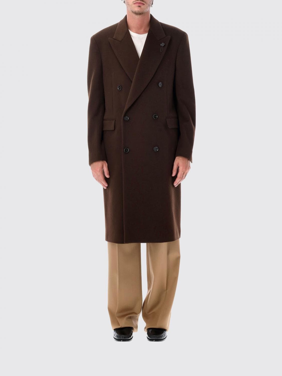 Lardini Ghost Double-Breasted Virgin Wool Coat with Classic Collar