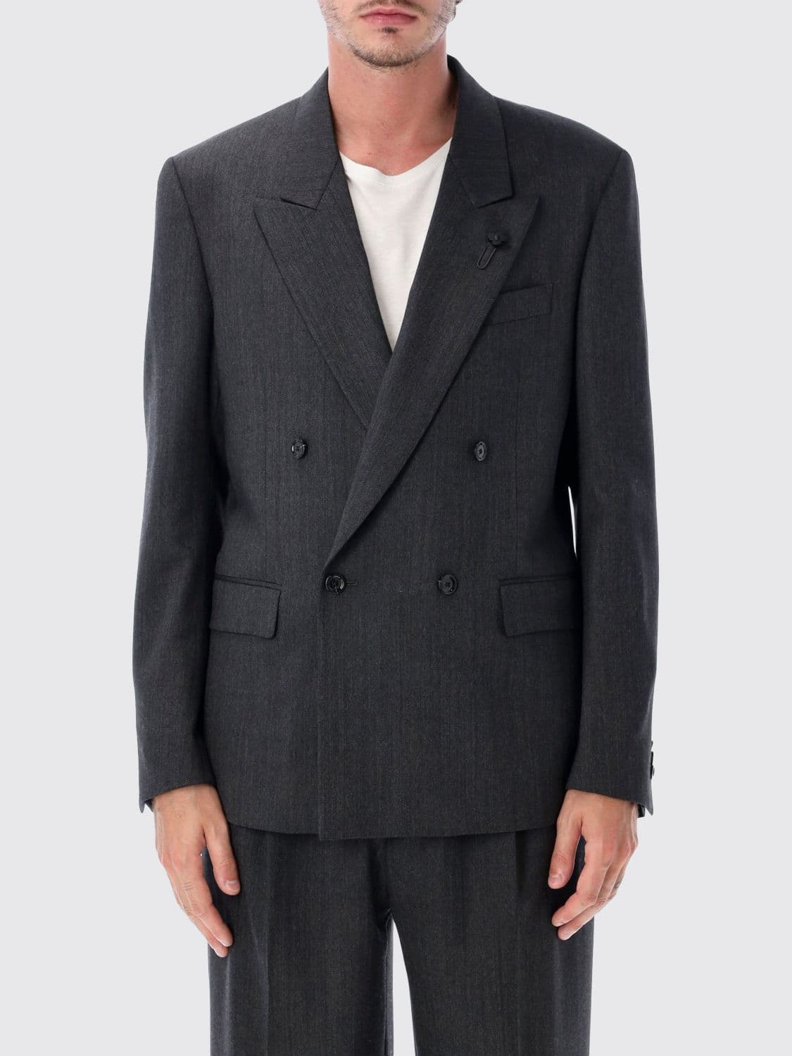 Lardini Double-Breasted Stretch Virgin Wool Blazer with Peak Lapels