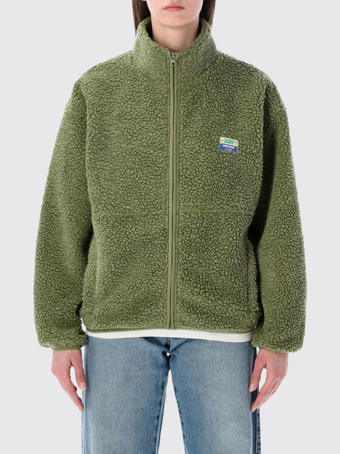 American Vintage Cropped Fleece Jacket with High Neck and Zip Closure