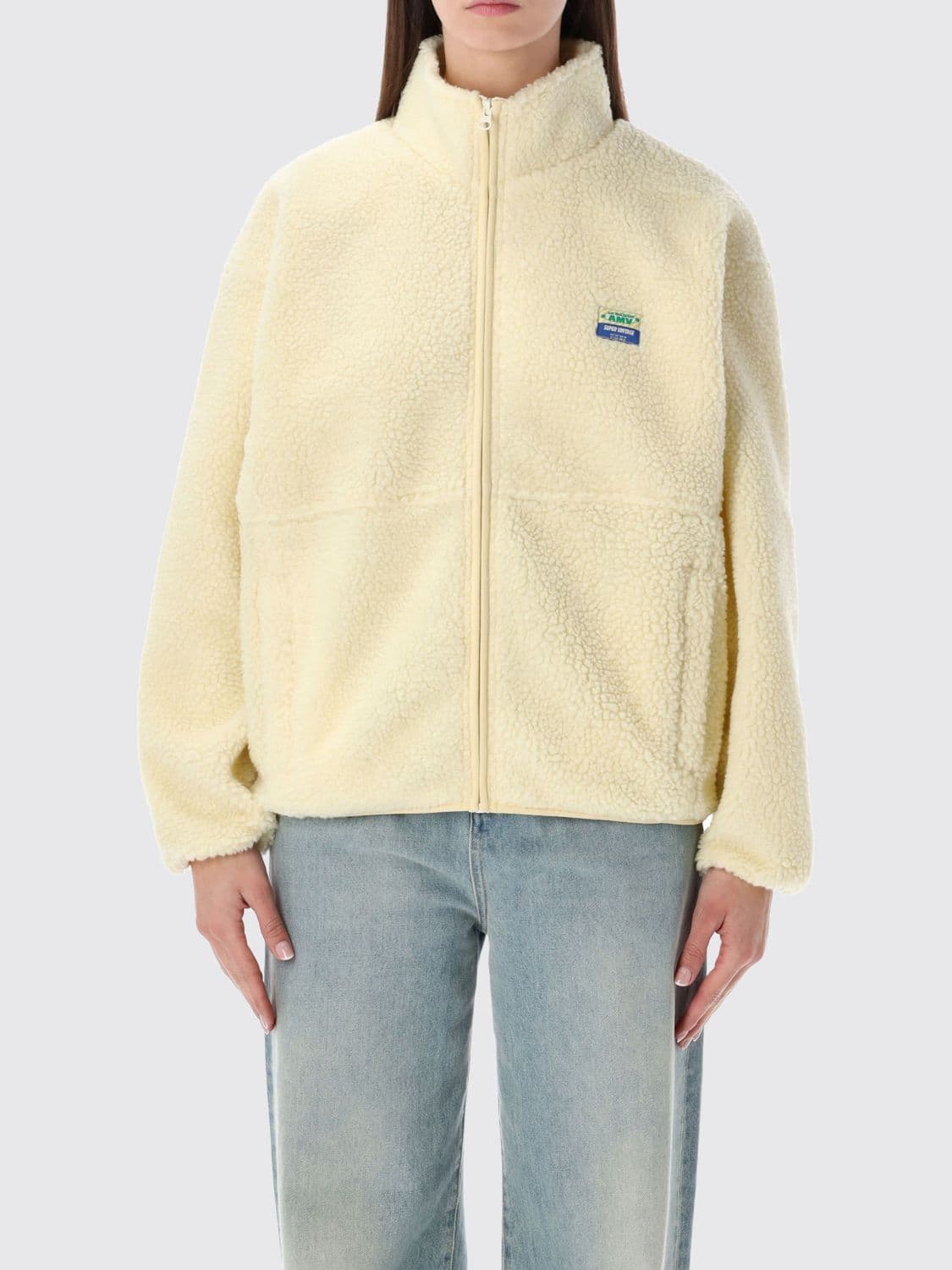 American Vintage Cropped Fleece Jacket with High Neck and Zip Closure