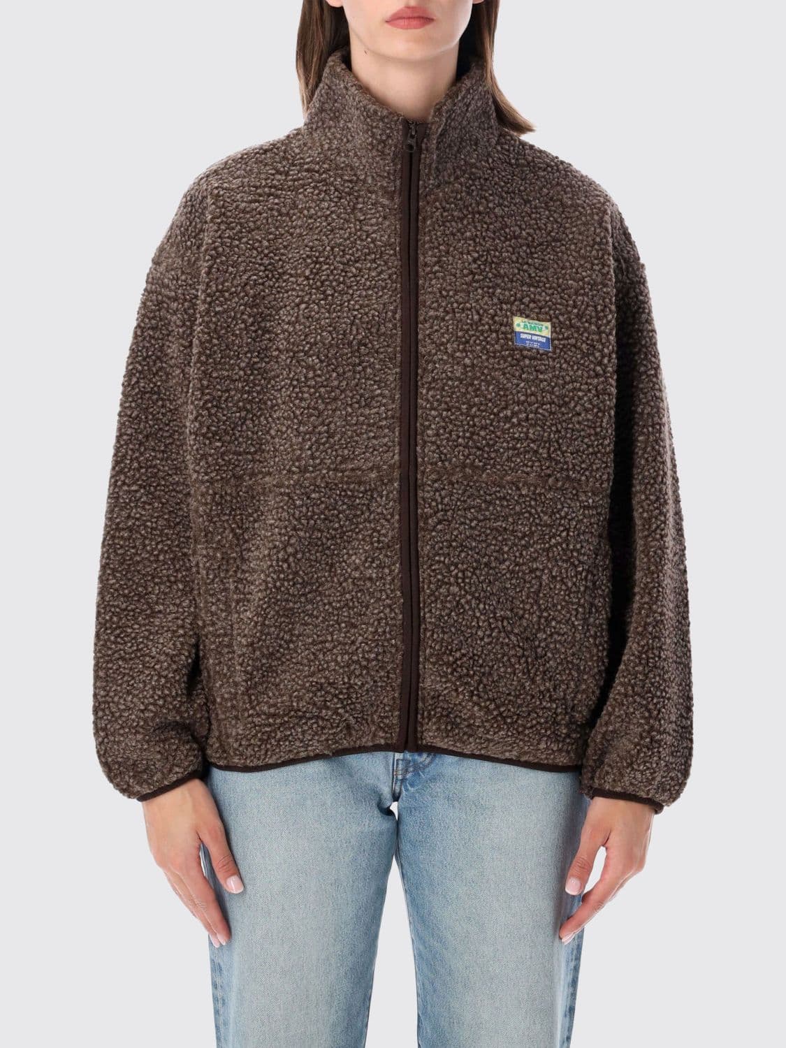 American Vintage Cropped Fleece Jacket with High Neck and Zip Closure