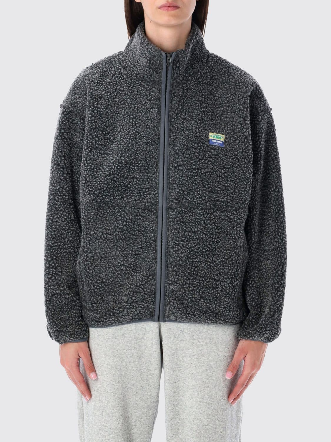 American Vintage Cropped Fleece Jacket with High Neck and Zip Closure