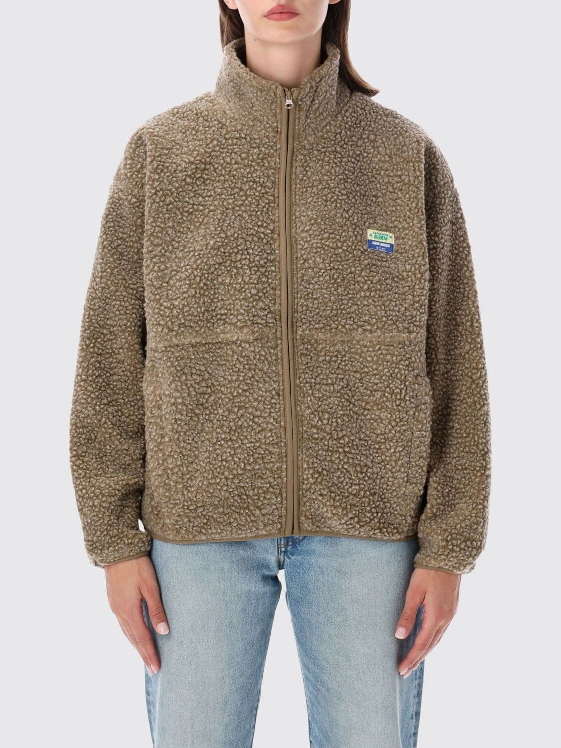 American Vintage Cropped Fleece Jacket with High Neck and Zip Closure