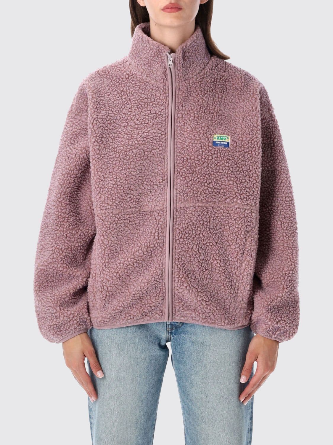 American Vintage Cropped Fleece Jacket with High Neck and Zip Closure