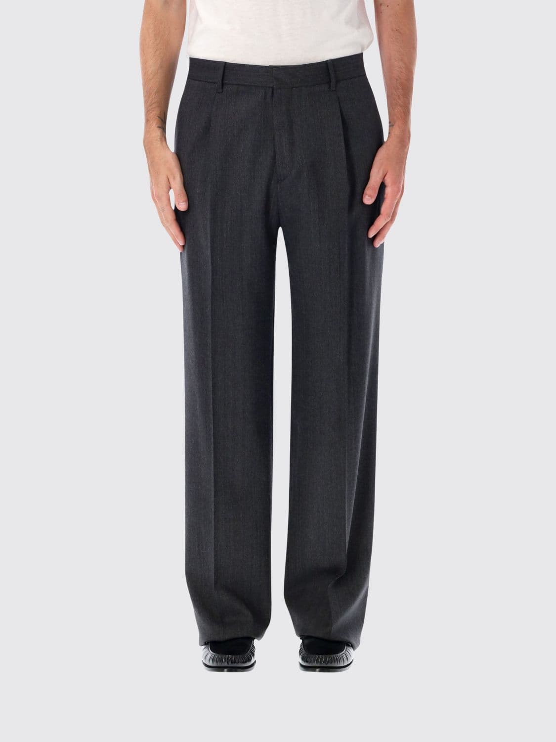 Lardini Wide-Leg Stretch Virgin Wool Pleated Trousers