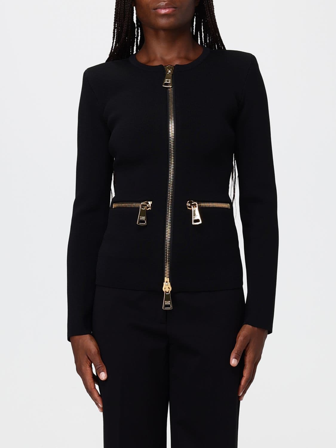 Elisabetta Franchi Slim Fit Cardigan in Stretch Viscose with Metal Zip