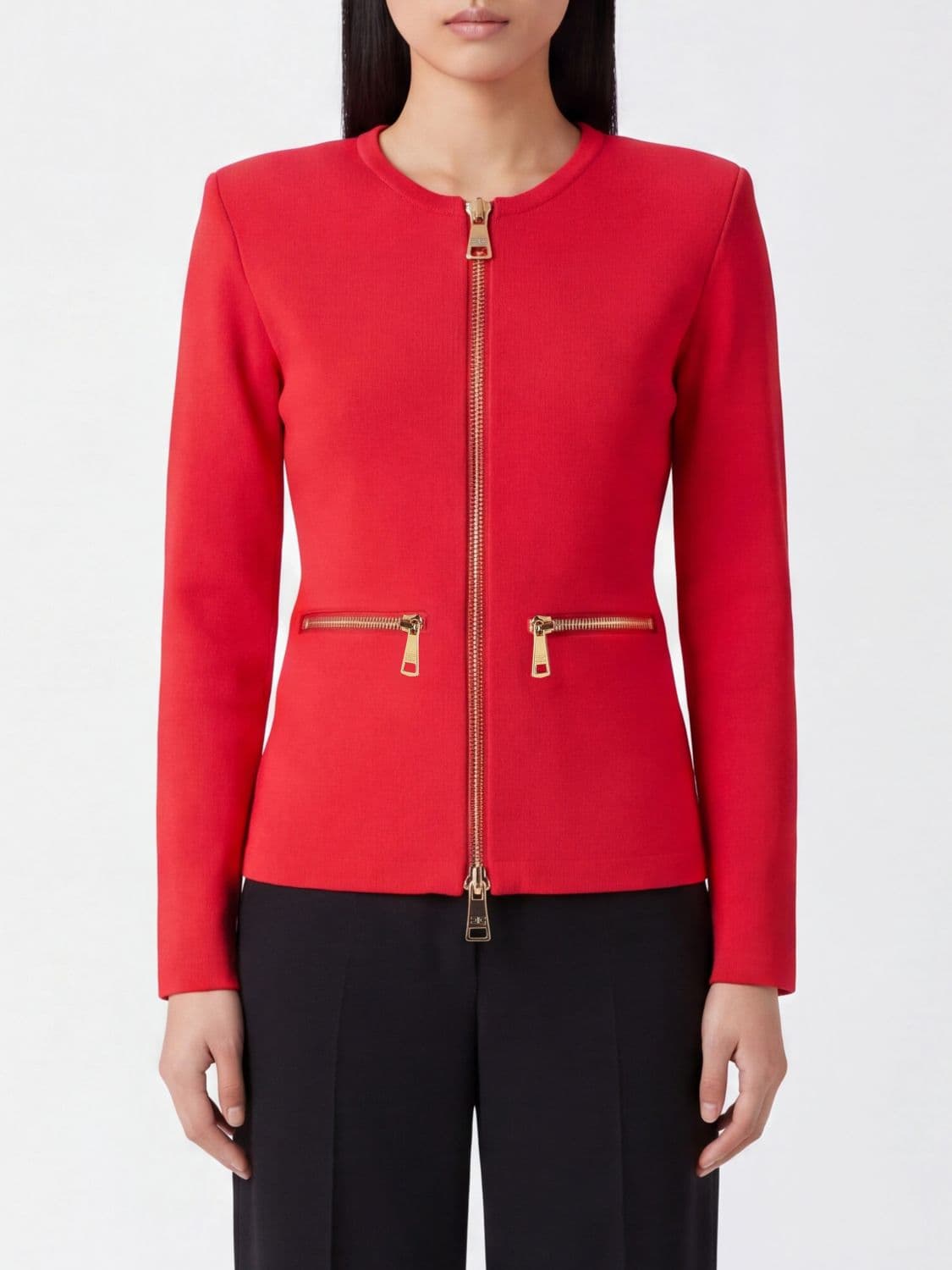 Elisabetta Franchi Slim Fit Cardigan in Stretch Viscose with Metal Zip
