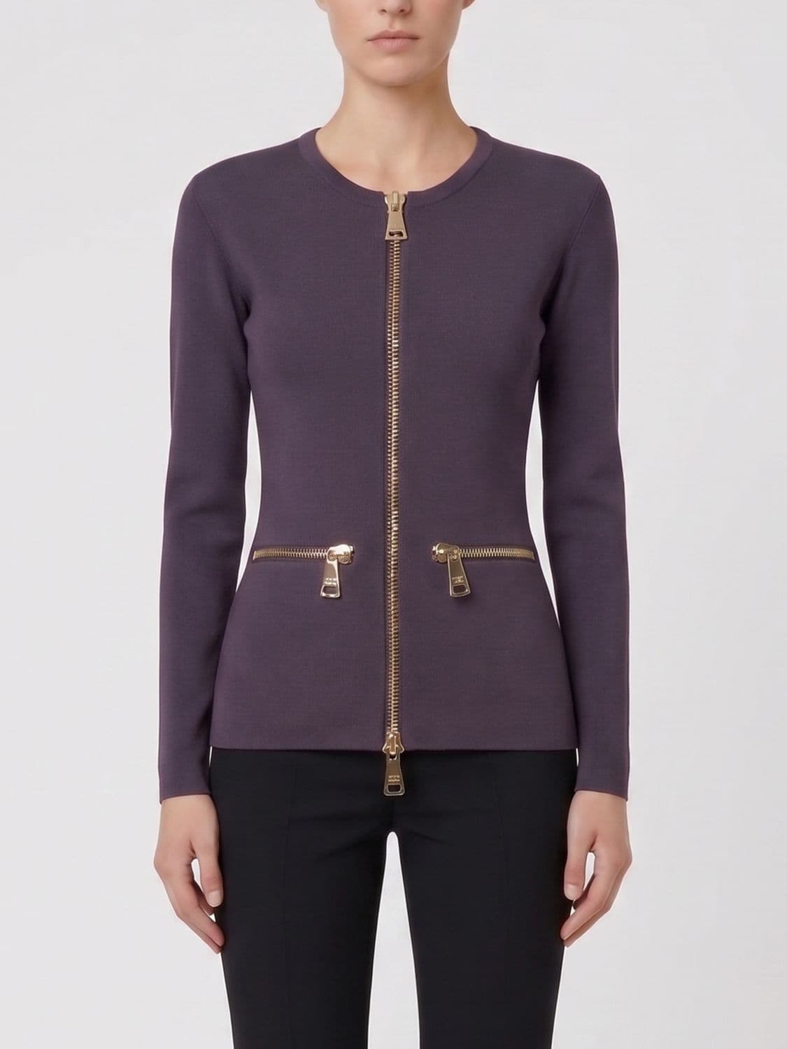 Elisabetta Franchi Slim Fit Cardigan in Stretch Viscose with Metal Zip
