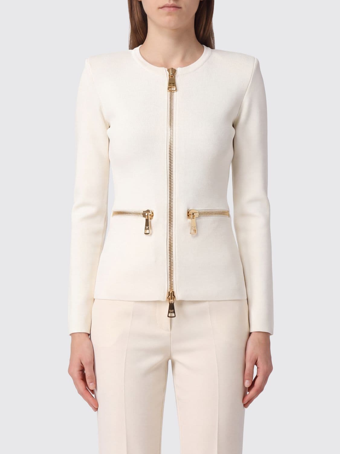 Elisabetta Franchi Slim Fit Cardigan in Stretch Viscose with Metal Zip