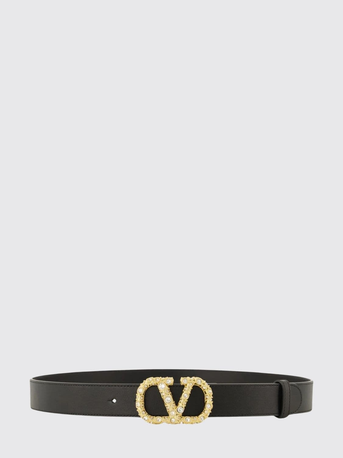 Valentino Garavani Leather Belt with Crystal VLogo Signature Buckle