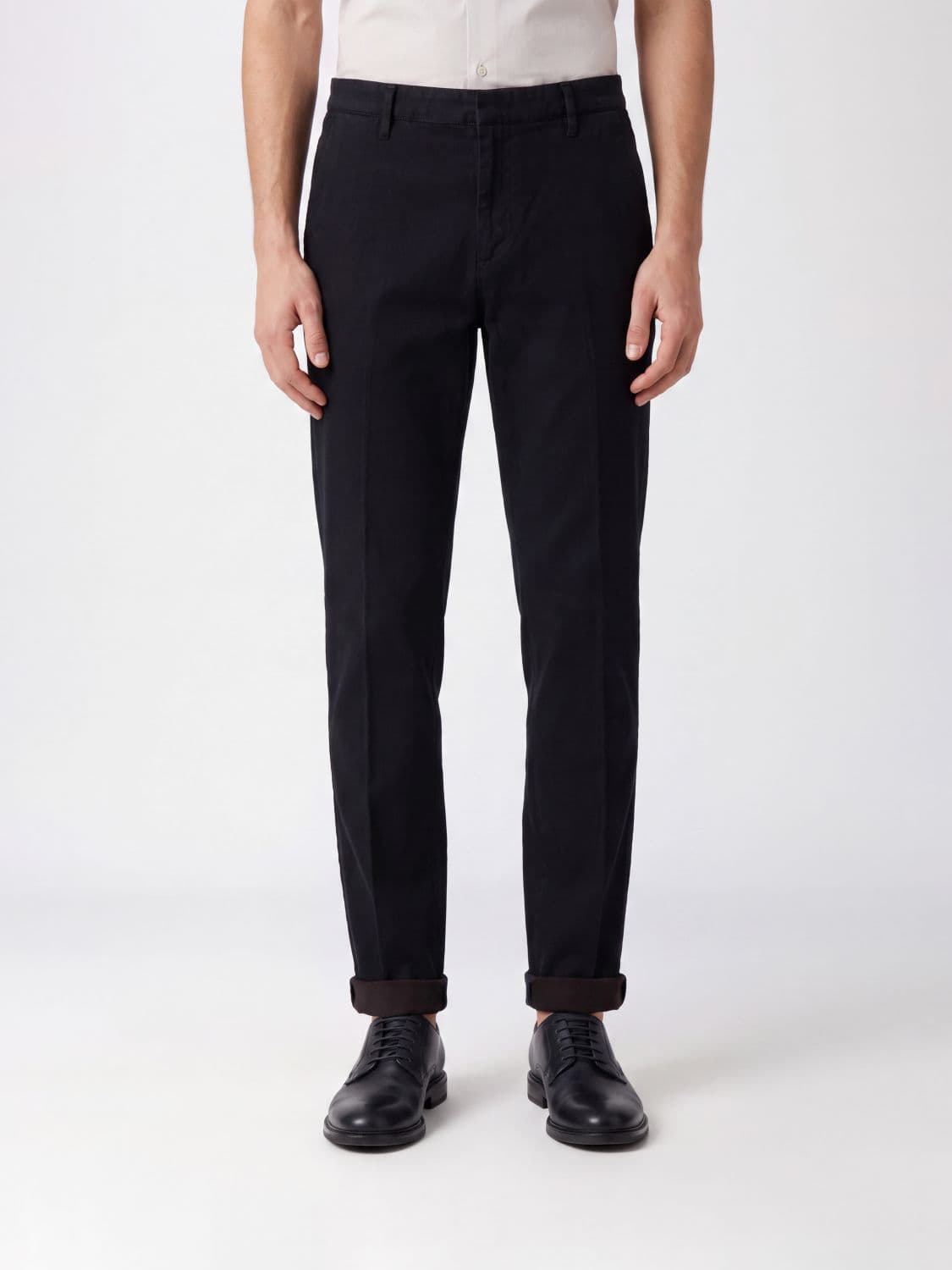 Dondup Mid-Rise Slim Fit Cotton Trousers with Turn-Up Cuffs