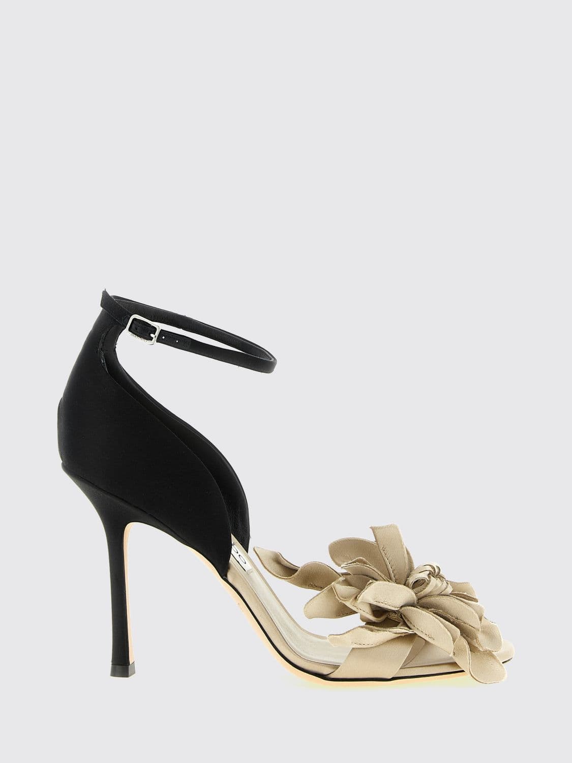 Jimmy Choo Coko Satin Sandals with High Stiletto Heel and Flower