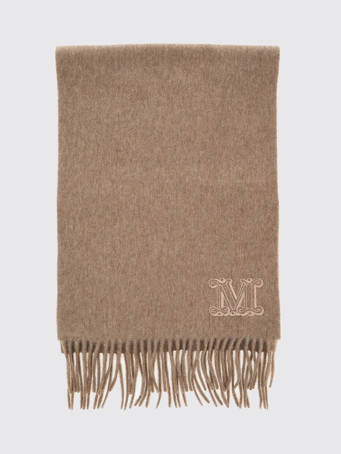 Max Mara 100% Pure Cashmere Scarf with Embroidered Logo Detail