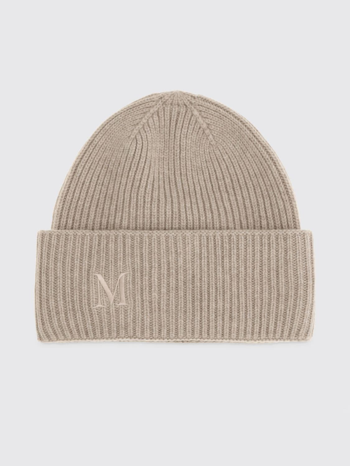 Max Mara Ribbed Wool Beanie Hat with Jacquard Logo and Cuff