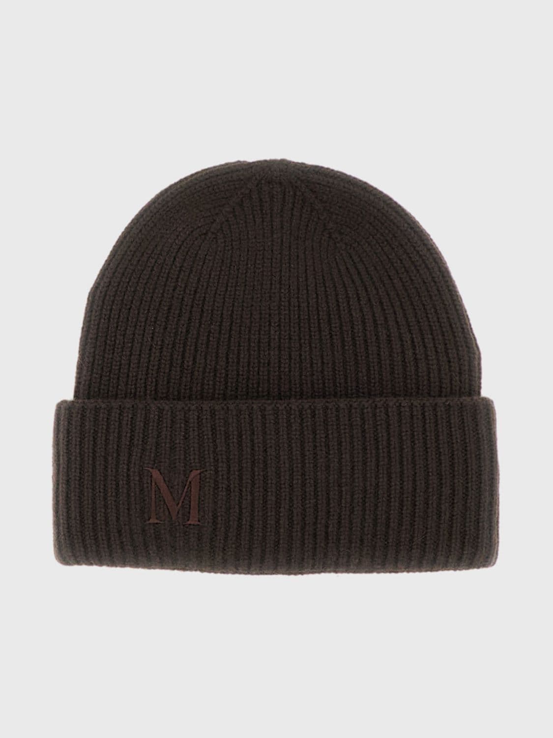 Max Mara Ribbed Wool Beanie Hat with Jacquard Logo and Cuff