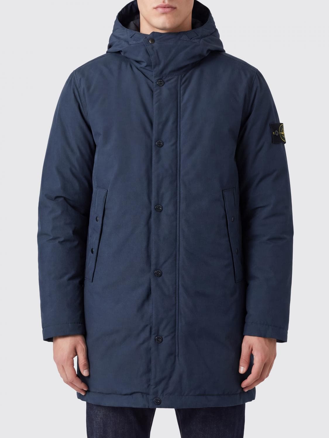 Stone Island Short Parka in Recycled Technical Fabric with Hood and Logo