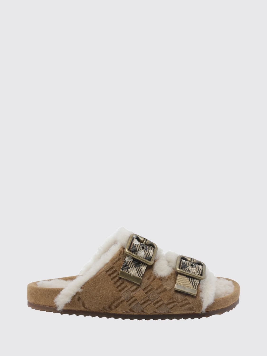 Burberry Urchin Sandals in Vintage Check Canvas with Shearling Lining