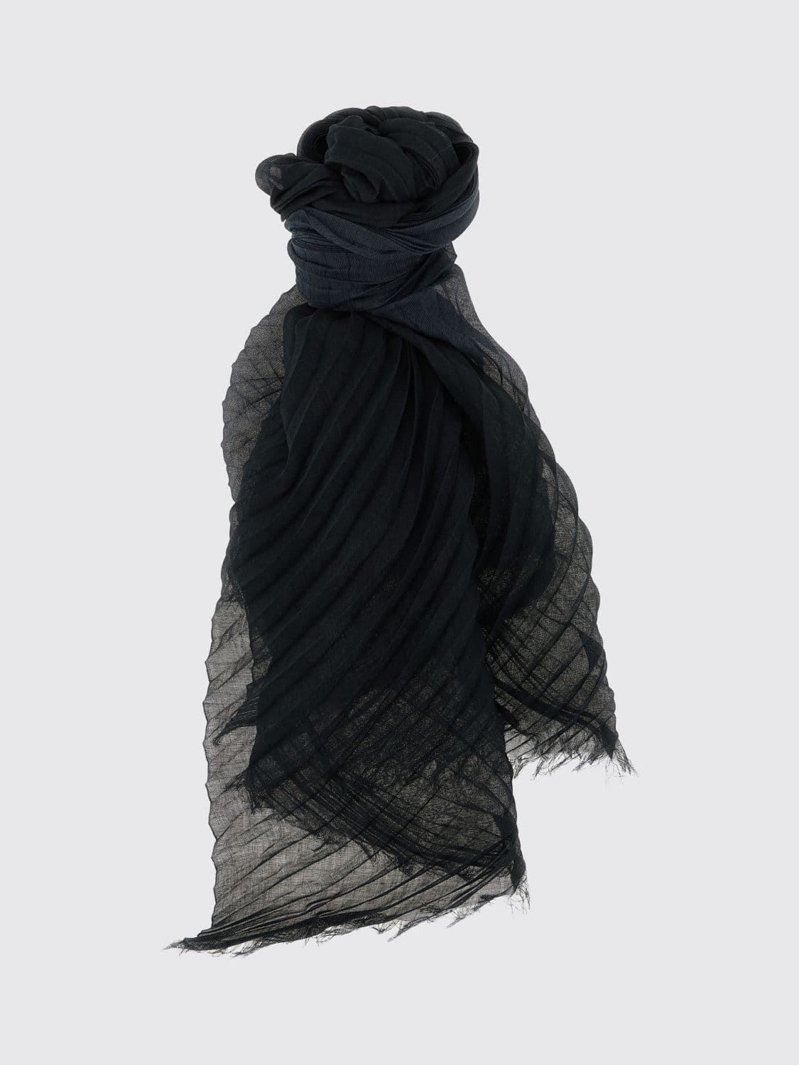 Issey Miyake Rectangular Pleated Technical Fabric Scarf with Fringed Hem · OS