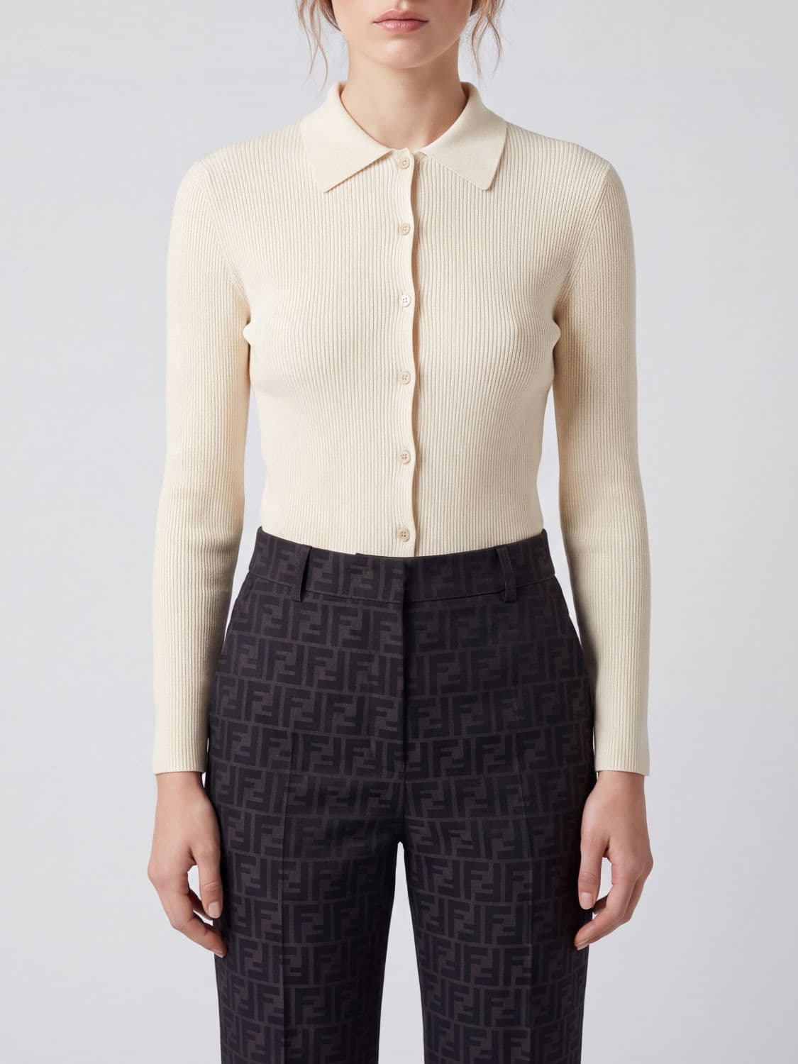 Fendi Slim Fit Ribbed Wool and Silk-Blend Cardigan