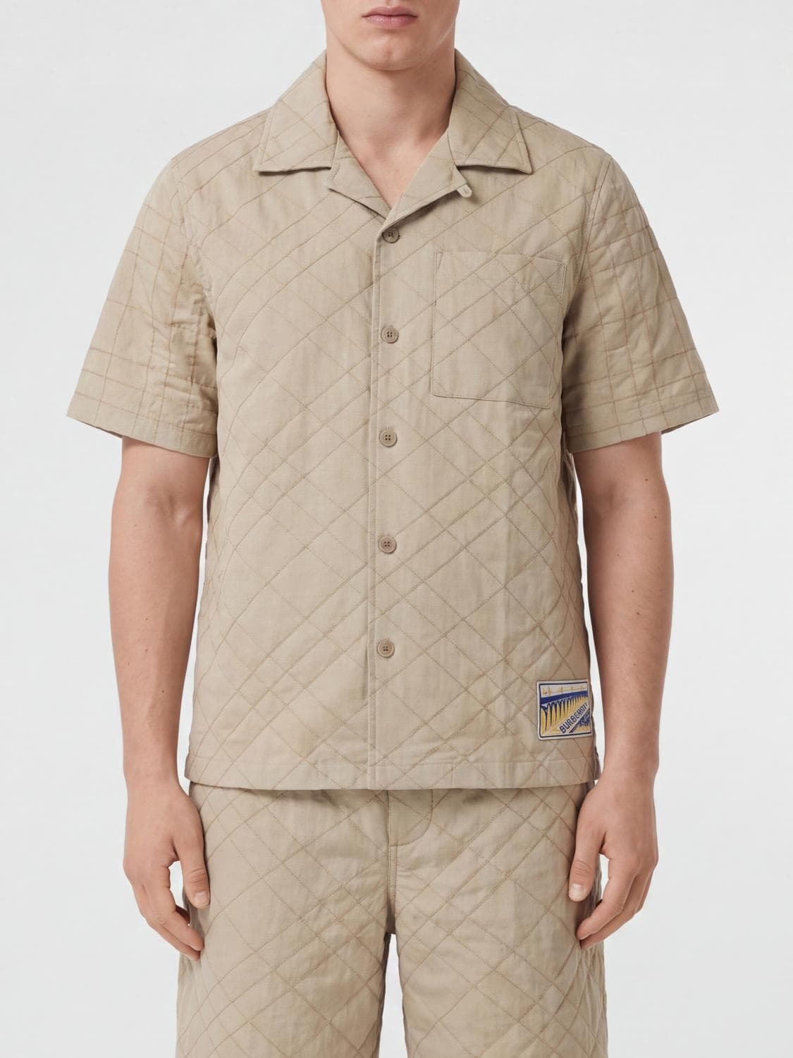 Burberry Short-Sleeved Cotton Shirt with a Cuban Collar and Patch Pocket