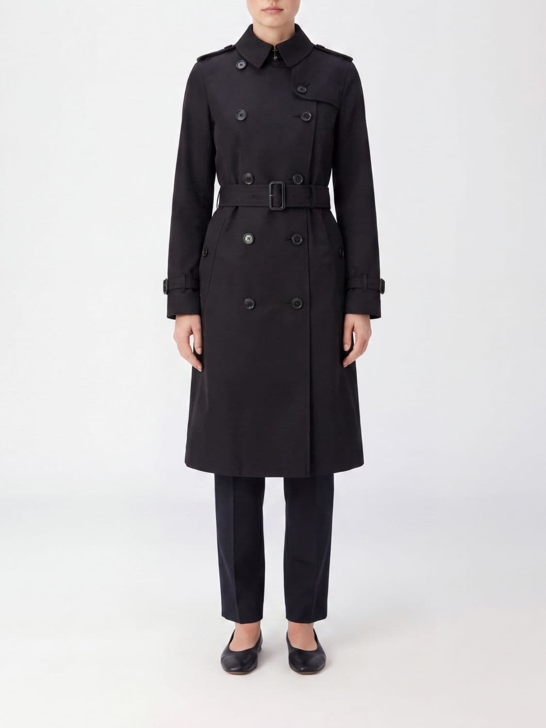 Burberry Knee-Length Double-Breasted Cotton Trench Coat with Belt and Epaulettes