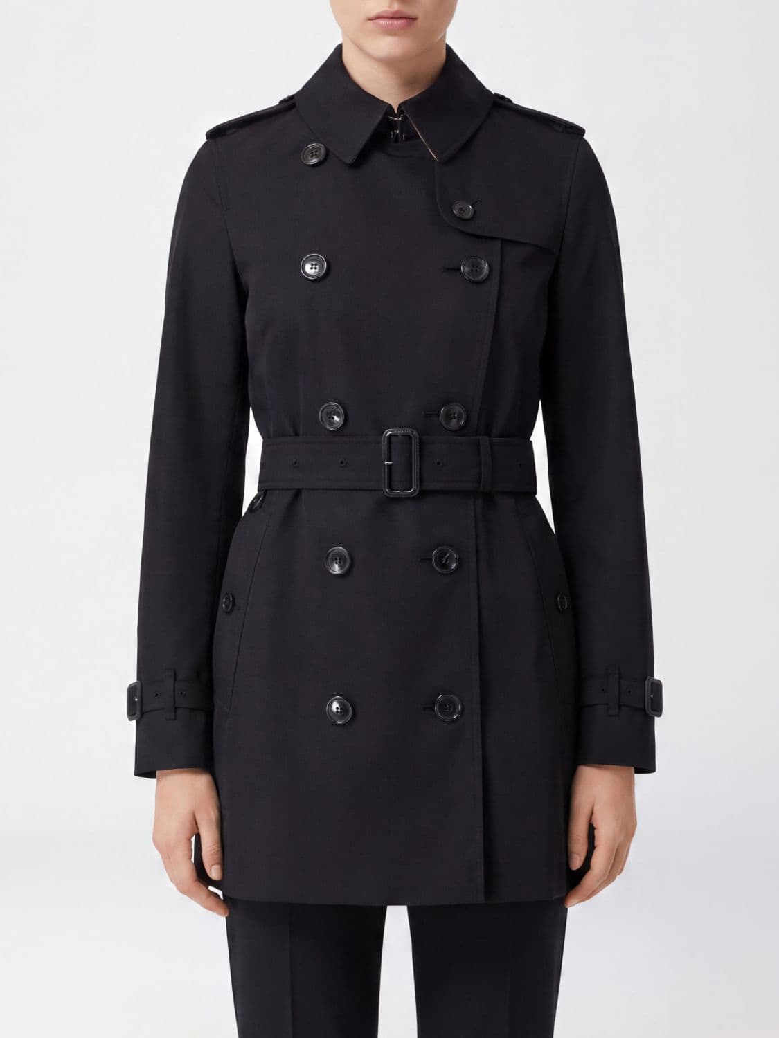 Burberry Cropped Double-Breasted Cotton Trench Coat with Adjustable Belt