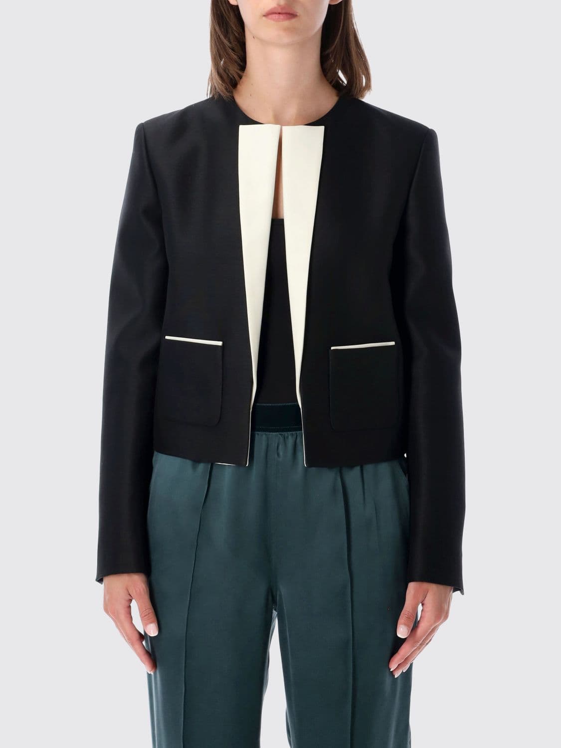 Tom Ford Crew-Neck Virgin Wool and Silk Blazer with Patch Pockets