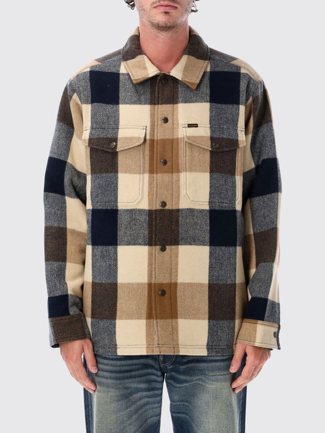 Filson Relaxed Fit Plaid Wool Shirt Jacket with Dropped Shoulders