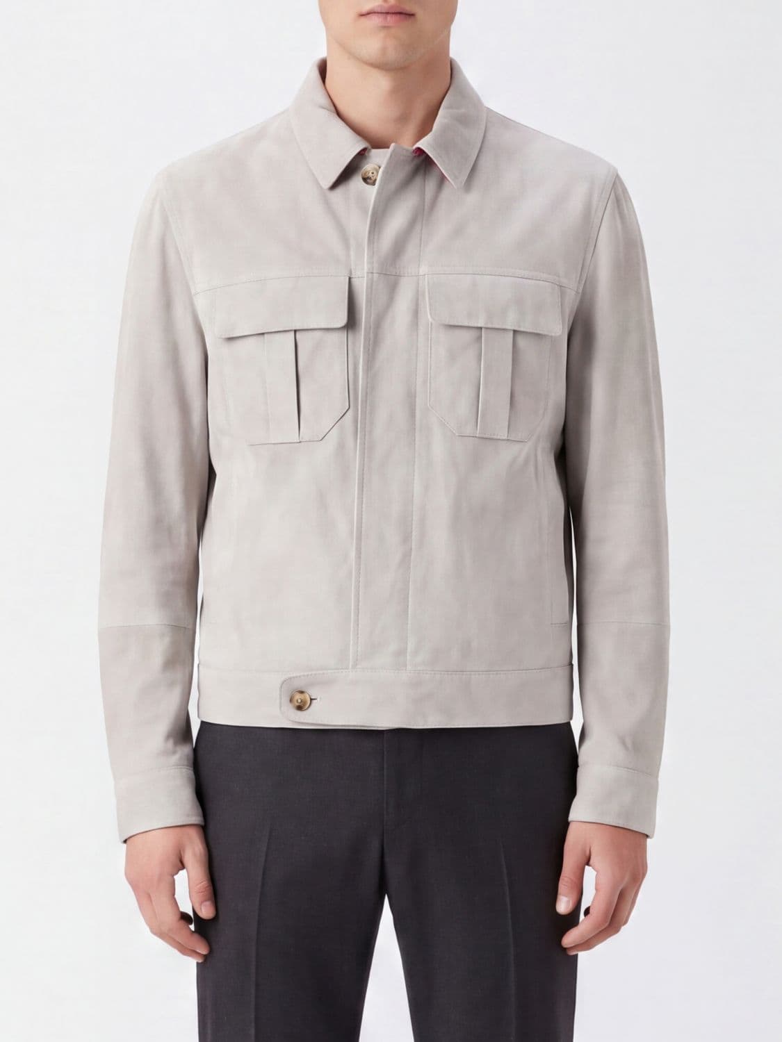 Brunello Cucinelli Suede Calfskin Leather Jacket with Pockets · L