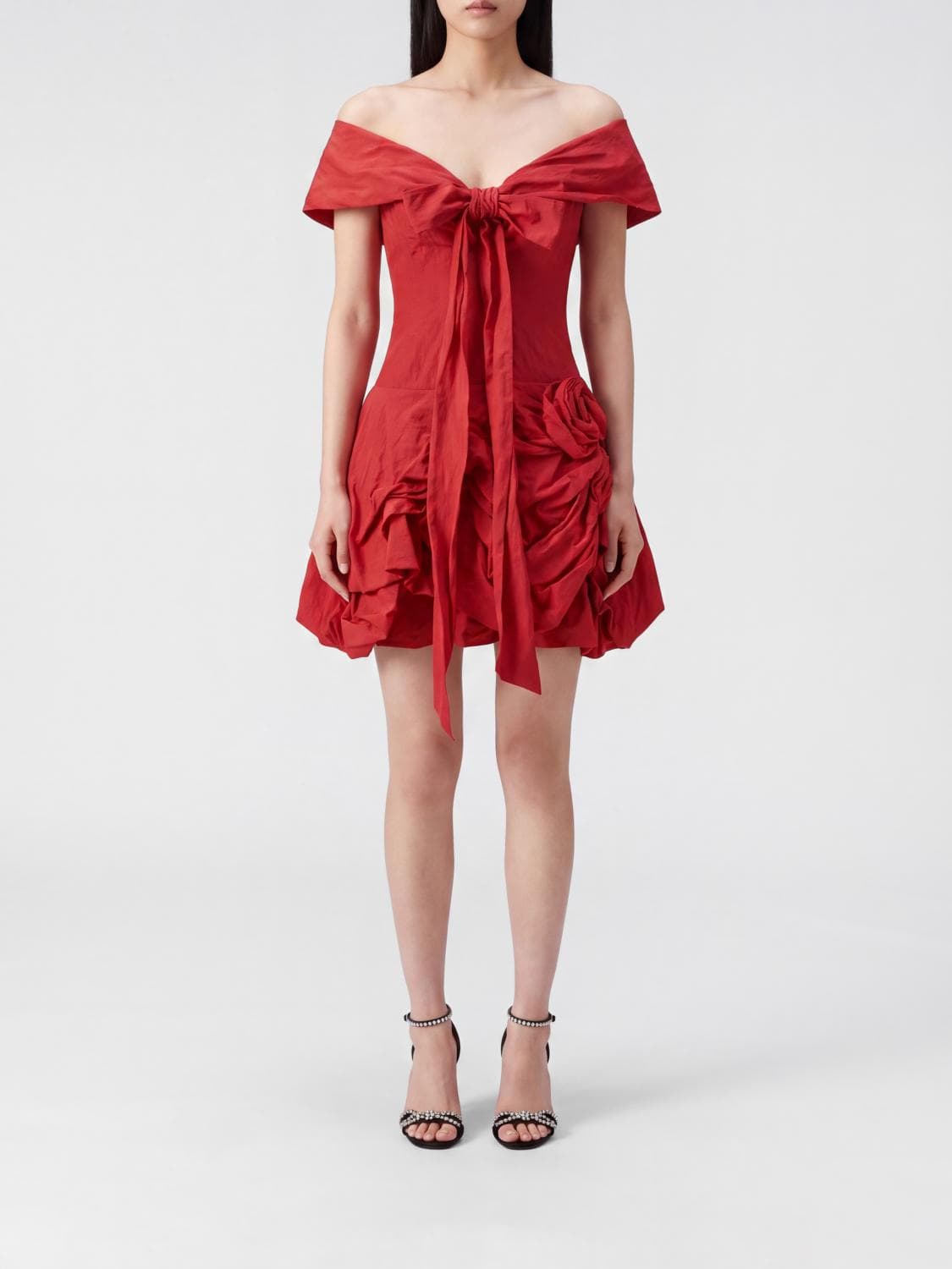 Magda Butrym Asymmetrical Draped Cotton Mini Dress with Bow
