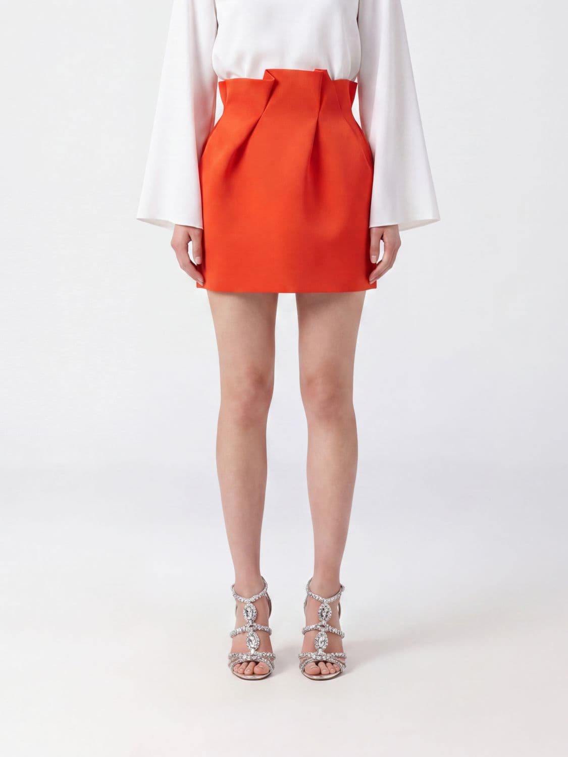 Magda Butrym High-Waisted Silk Pencil Mini Skirt with Back Zip Closure