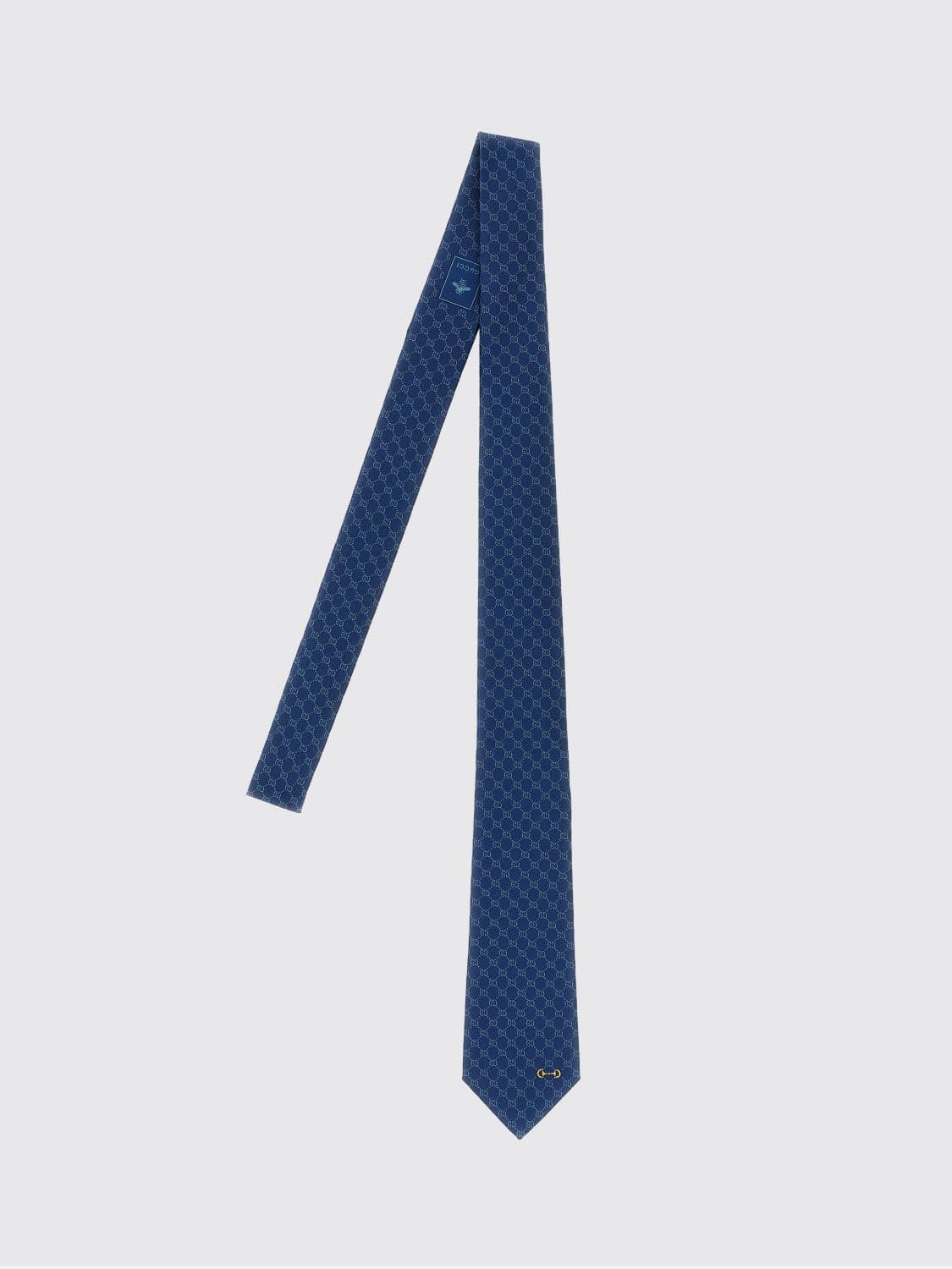 Gucci Blue Silk Tie with GG Monogram and Horsebit
