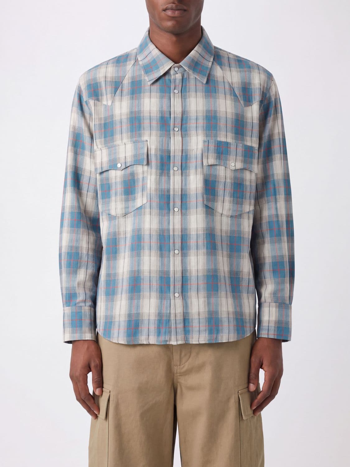 Found Long-Sleeved Check Cotton Shirt with Patch Pockets