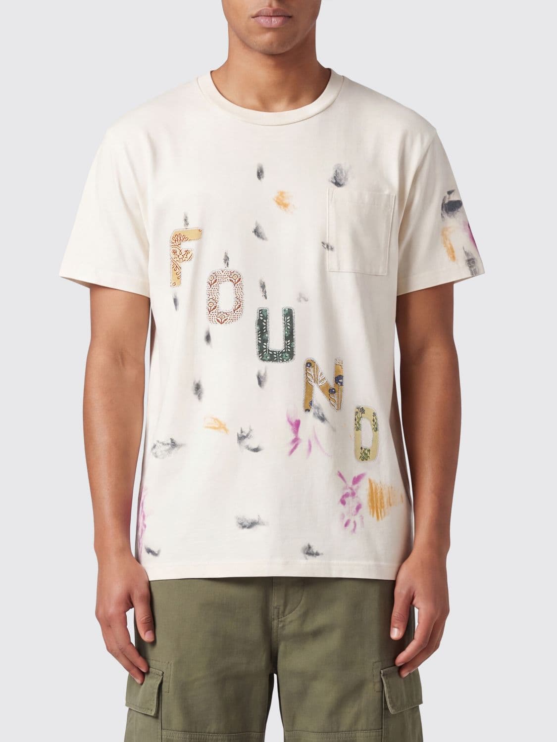 Found Crew-Neck Cotton T-shirt with Contrasting Front Logo Print