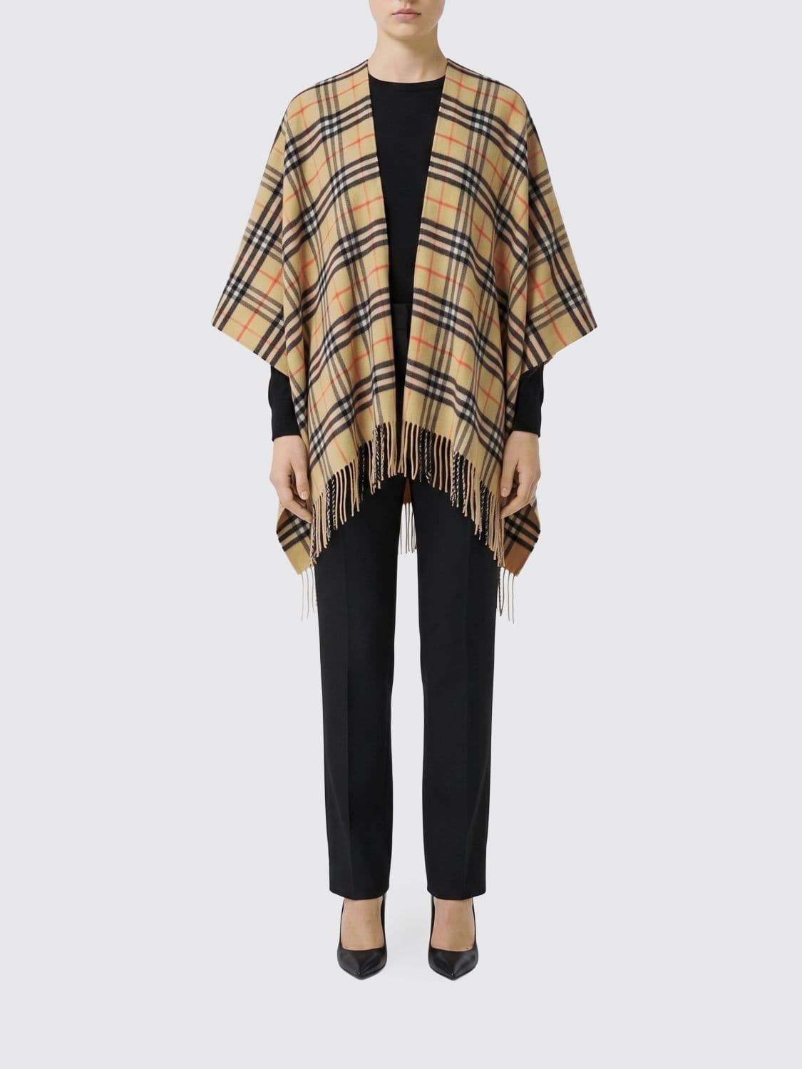 Burberry Asymmetric Vintage Check Wool and Cashmere Cape · OS