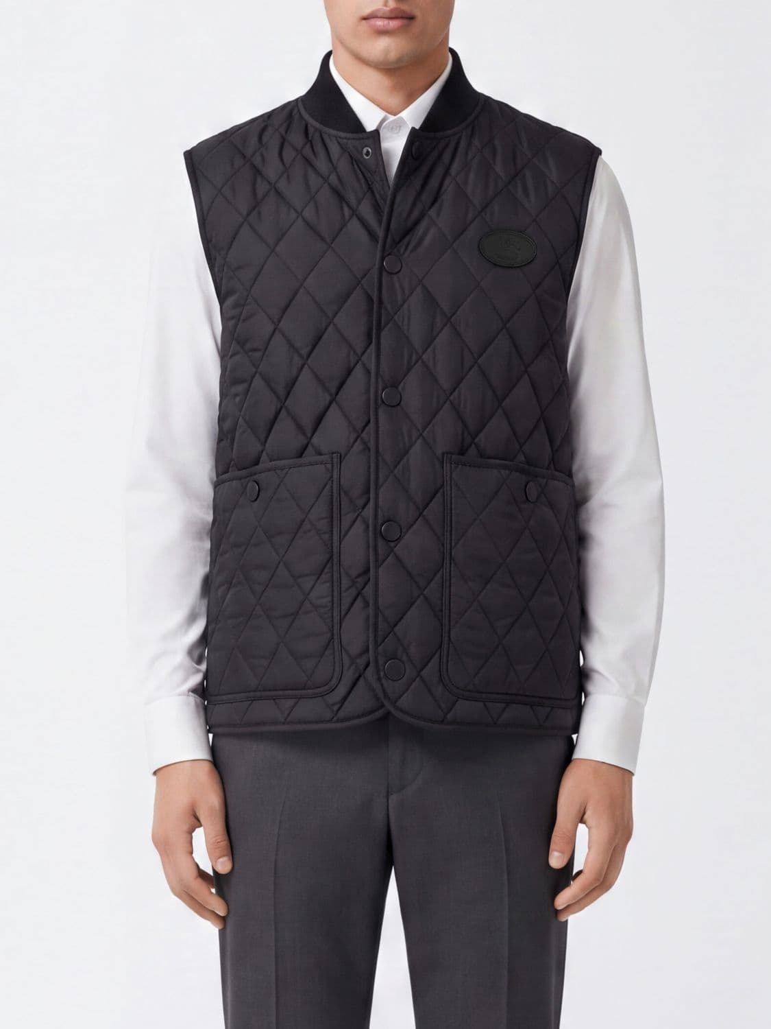 Burberry Quilted Nylon Vest with Bomber Collar and EKD Logo Detail
