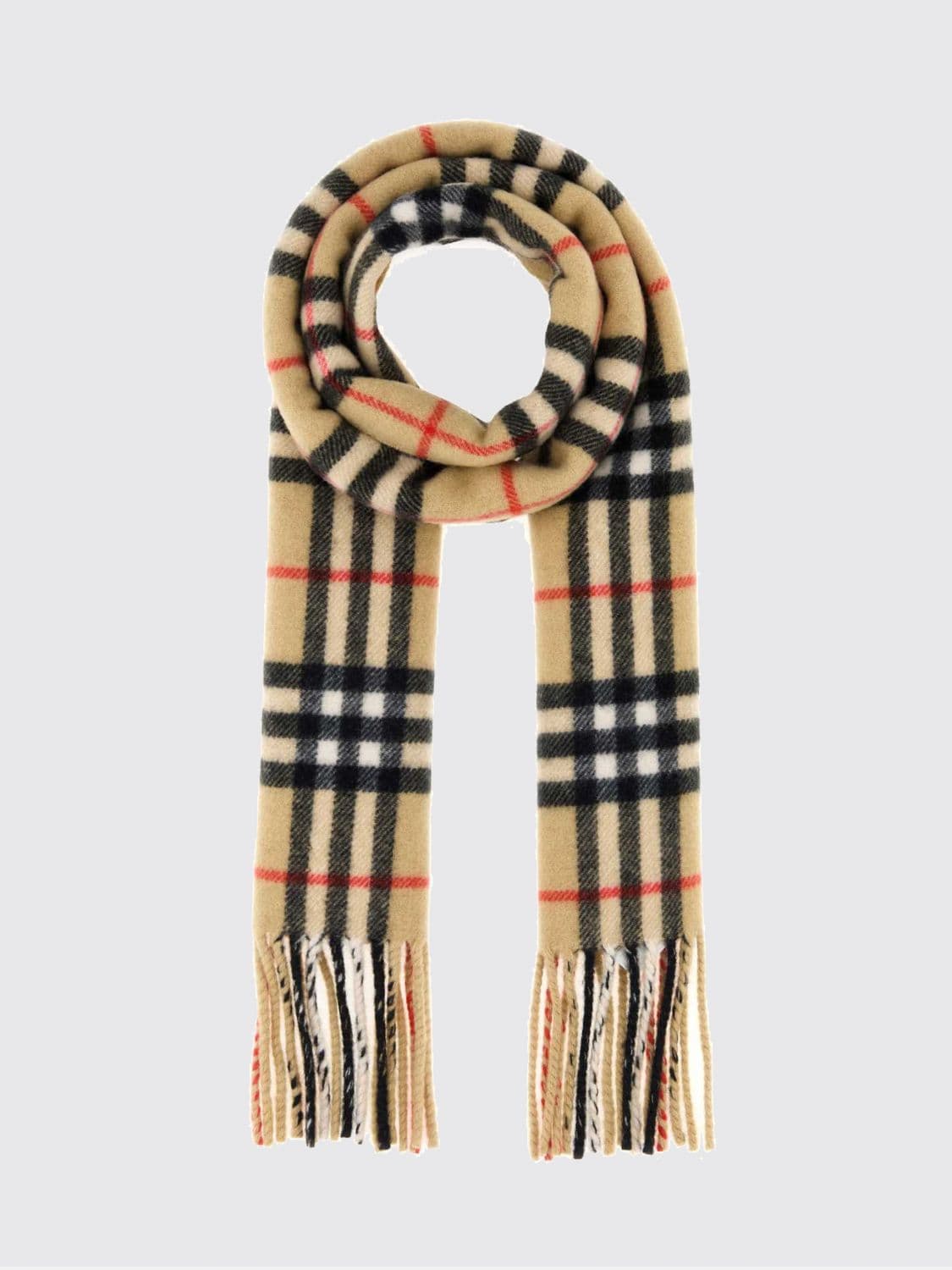 Burberry Vintage Check 100% Cashmere Scarf with Fringed Hem