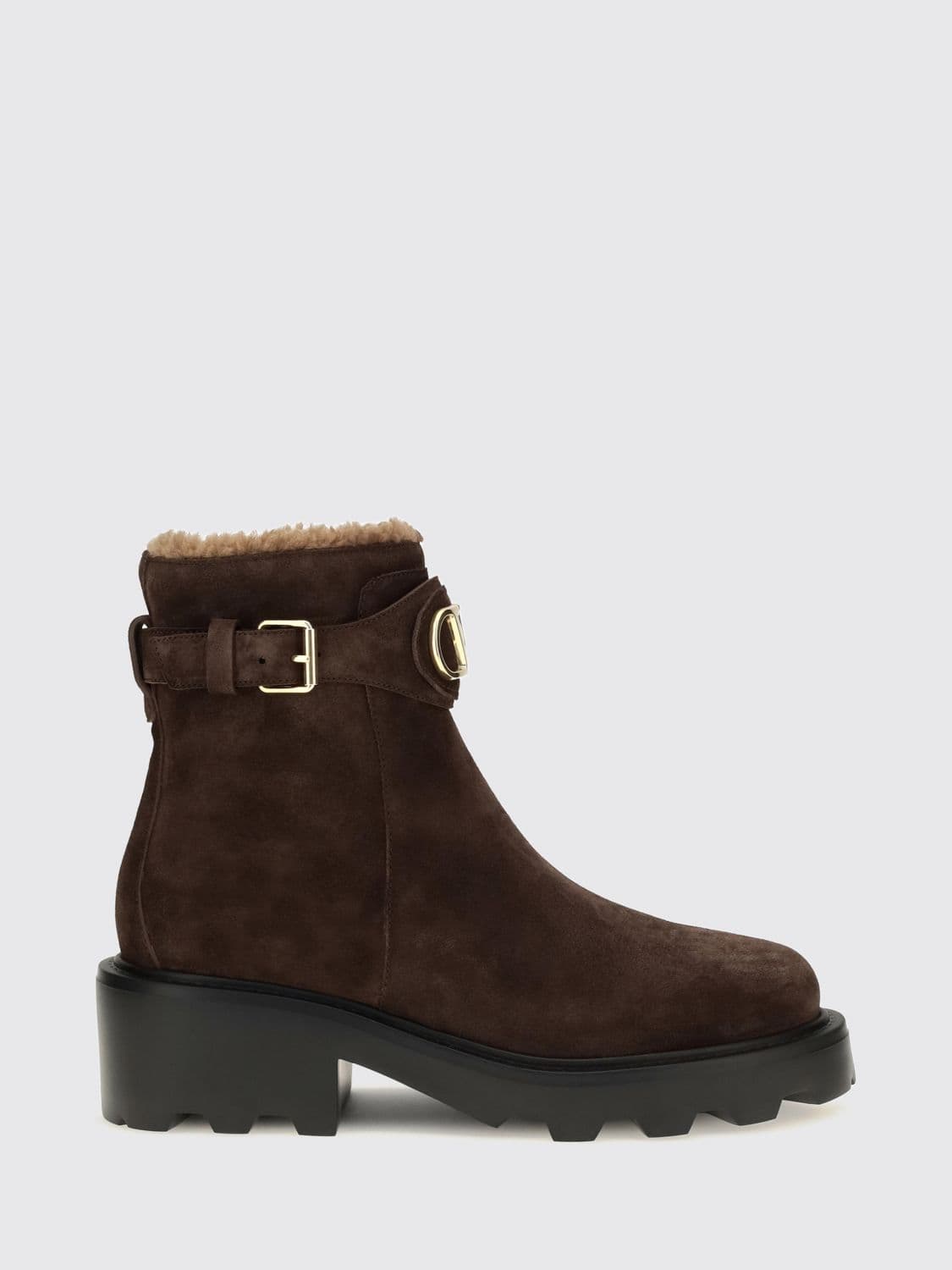 Valentino Garavani Suede Biker Ankle Boots with VLogo and Shearling Lining
