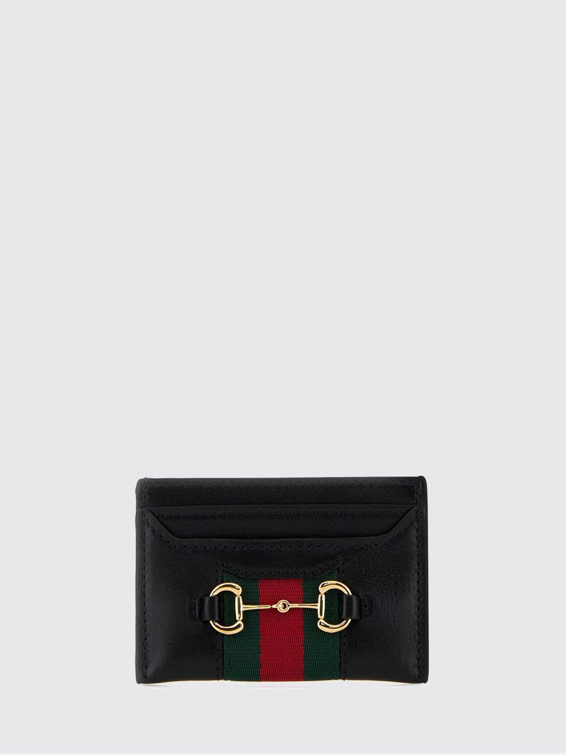 Gucci Smooth Leather Card Holder with Horsebit Detail and Gold-Tone Hardware · OS