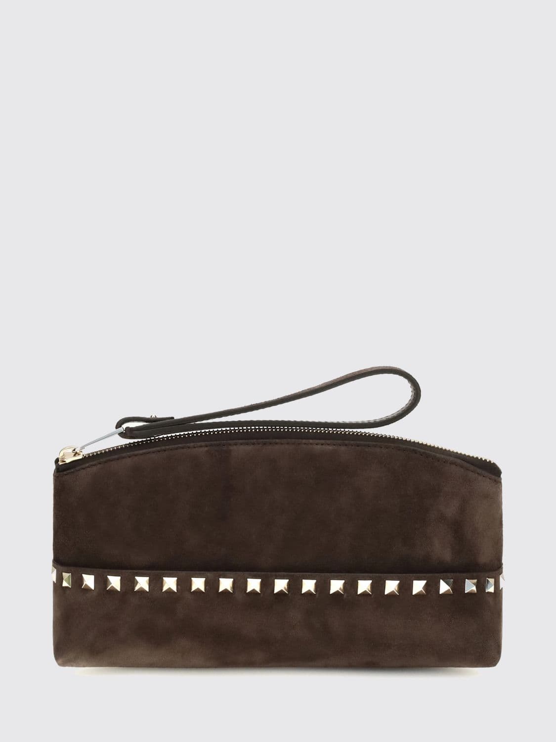 Valentino Garavani Rockstud Suede Clutch with Studs and Wrist Strap
