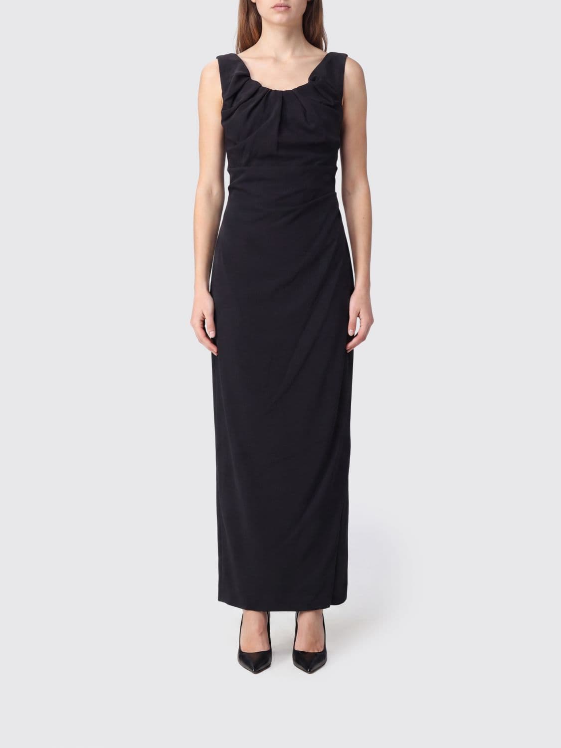Vivienne Westwood Long Evening Gown in Silk Blend with Off-The-Shoulder Bustier · 40