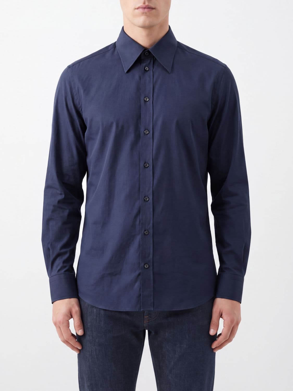 Dolce & Gabbana Slim Fit Cotton Poplin Shirt with Point Collar